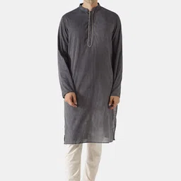 KISAH Striped Mandarin Collar Cotton Kurta-picture-2