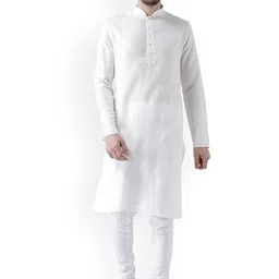 KISAH Men White Thread Work Kurta-38