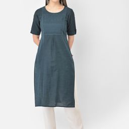 Span Women Blue Embroidered Yoke Design Straight Kurta-image-82