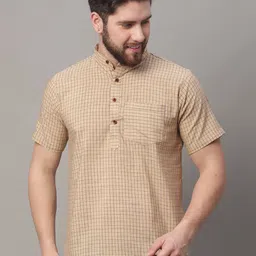 Aarsha Checked Mandarin Collar Pure Cotton Kurta-image-8