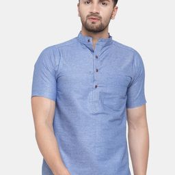 Sayesha Men Blue Solid Cotton Short Kurta-image-77