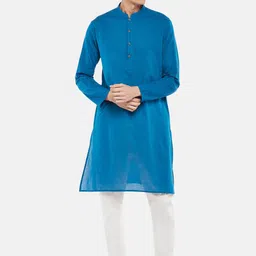 indus route by Pantaloons Men Blue Solid Kurta-picture-2