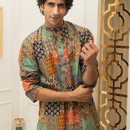 Shasak Ethnic Motifs Printed Mandarin Collar Cotton Kurta-24