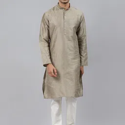 MANQ Men Khaki Thread Work Kurta-picture-18