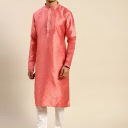 RAJUBHAI HARGOVINDAS Men Pink Ethnic Motifs Kurta With Pyjamas-16