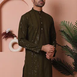 Jompers Men Keyhole Neck Mirror Work Kurta-picture-56