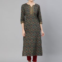 Nayo Women Blue & Maroon Paisley Printed Cotton Kurta-48