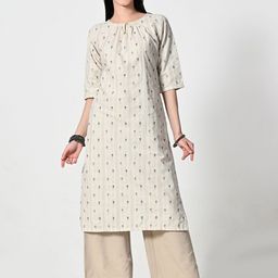 BAESD Geometric Printed Cotton Keyhole Neck Straight Kurta-image-74