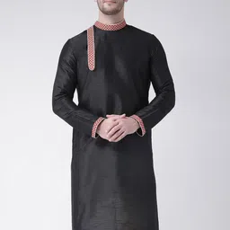 DEYANN Men Black Woven Design Thread Work Dupion Silk Kurta-image-53
