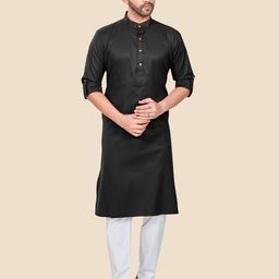 Anouk Black Band Collar Roll-Up Sleeves Pure Cotton Kurta-image-77