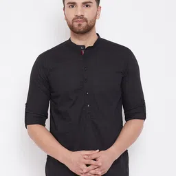 even Striped Woven Design Band Collar Cotton Short Kurta-image-43