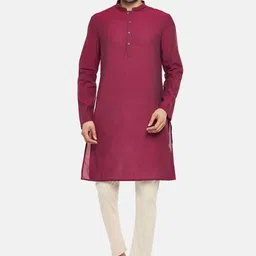indus route by Pantaloons Men Pink Pure Cotton Kurta-picture-25