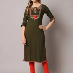 KALINI Ethnic Motifs Yoke Design Tie-Up Neck Thread Work Detail Straight Kurta-13