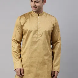 TATTVA Men Khaki Geometric Woven Design A-line Kurta-image-7