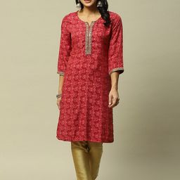 Rangriti Abstract Printed Round Neck Three-Quarter Sleeves Kurta-7