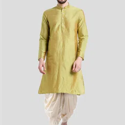 KISAH Men Green Solid Thread Work Straight Kurta-picture-1