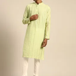 KISAH Chevron Woven Design Mandarin Collar Kurta-image-86