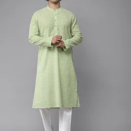 See Designs Men Lime Green Geometric Embroidered Chikankari Pure Cotton Kurta-image-61