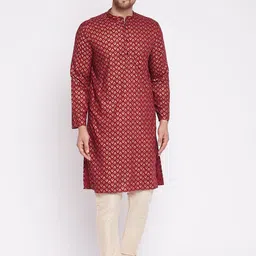 even Men Maroon Thread Work Kurta-33