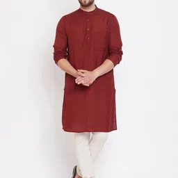 even Men Maroon Thread Work Kurta-picture-1