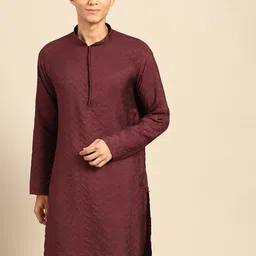 MANQ Geometric Embroidered Mandarin Collar Straight Kurta-picture-13
