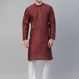 MANQ Men Maroon Ethnic Motifs Printed Kurta-image-98