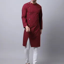even Men Maroon Woven Design Kurta-34
