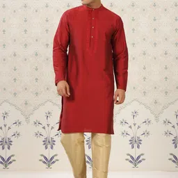 Ode by House of Pataudi Maroon Mandarin Collar Thread Work Straight Kurta-image-62