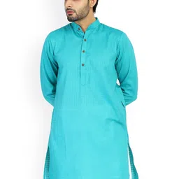 TAHVO Men Green Thread Work Kurta-image-95