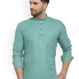 KRAFT INDIA Mandarin Collar Roll-Up Sleeves Straight Kurta-11