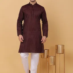 KRAFT INDIA Striped Thread Work Pure Cotton Straigth Kurta-picture-0