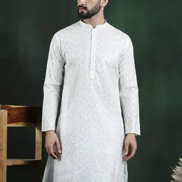 SOJANYA LUXE Woven Design embroidery Mandarin Collar Thread Work Cotton Silk Kurta-picture-36