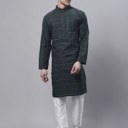 Aarsha Striped Mandarin Collar Pure Cotton Kurta-image-8