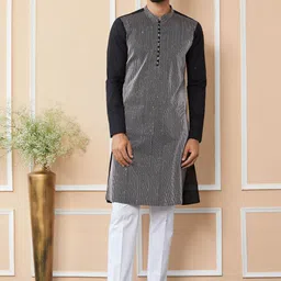 See Designs Mandarin Collar Long Sleeves Thread Work Straight Kurta-picture-14