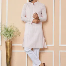 See Designs Striped Mandarin Collar Thread Work Pure Cotton Straight Kurta-picture-48