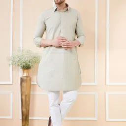 See Designs Shirt Collar Cotton Pathani Kurta-image-69