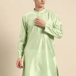 Anouk Mirror Work Band Collar Cotton Silk Kurta-picture-16
