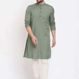 even Men Green Solid Straight Kurta-image-130