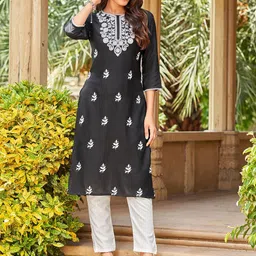 KALINI Round Neck Yoke Design Embroidered Thread Work Kurta-48