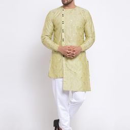 KLOTTHE Men Green Ethnic Motifs Kurta-image-88
