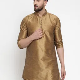 Kaifoo Men Gold-Toned Yoke Design Thread Work Kurta-31