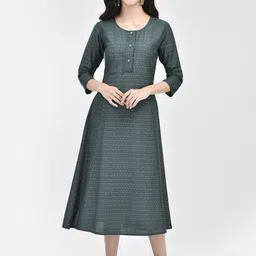 Span Ethnic Motifs Printed Cotton Silk A-Line Midi Dress-image-3
