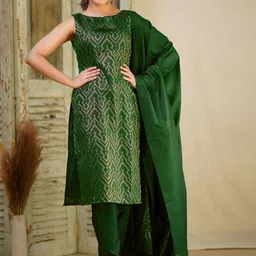 Kedar Fab Geometric Woven Design Straight Kurta With Trousers & Dupatta-image-6