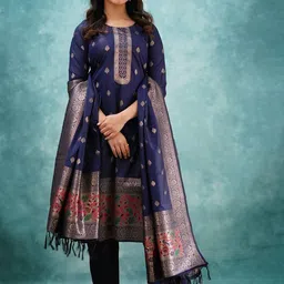 Kedar Fab Floral Woven Design Round Neck Straight Kurta-image-73