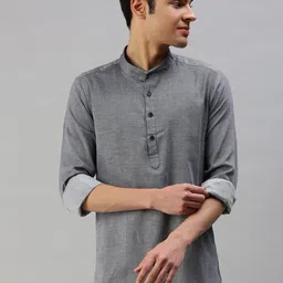Cross Court Geometric Woven Design Mandarin Collar Pure Cotton Straight Kurta-picture-24