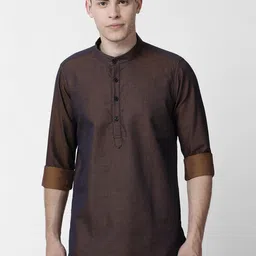 Cross Court Geometric Woven Design Mandarin Collar Cotton Straight Kurta-18