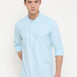 Cross Court Woven Design Mandarin Collar Cotton Straight Kurta-24