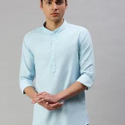 Cross Court Geometric Woven Design Mandarin Collar Cotton Straight Kurta-41