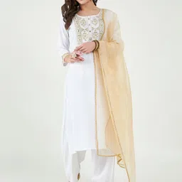 Bitterlime Ethnic Motifs Embroidered Mirror Work Kurta With Trouser & With Dupatta-image-53