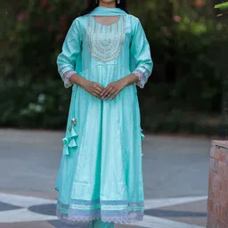 KALINI Ethnic Motifs Embroidered Anarkali Kurta & Trousers With Dupatta-22